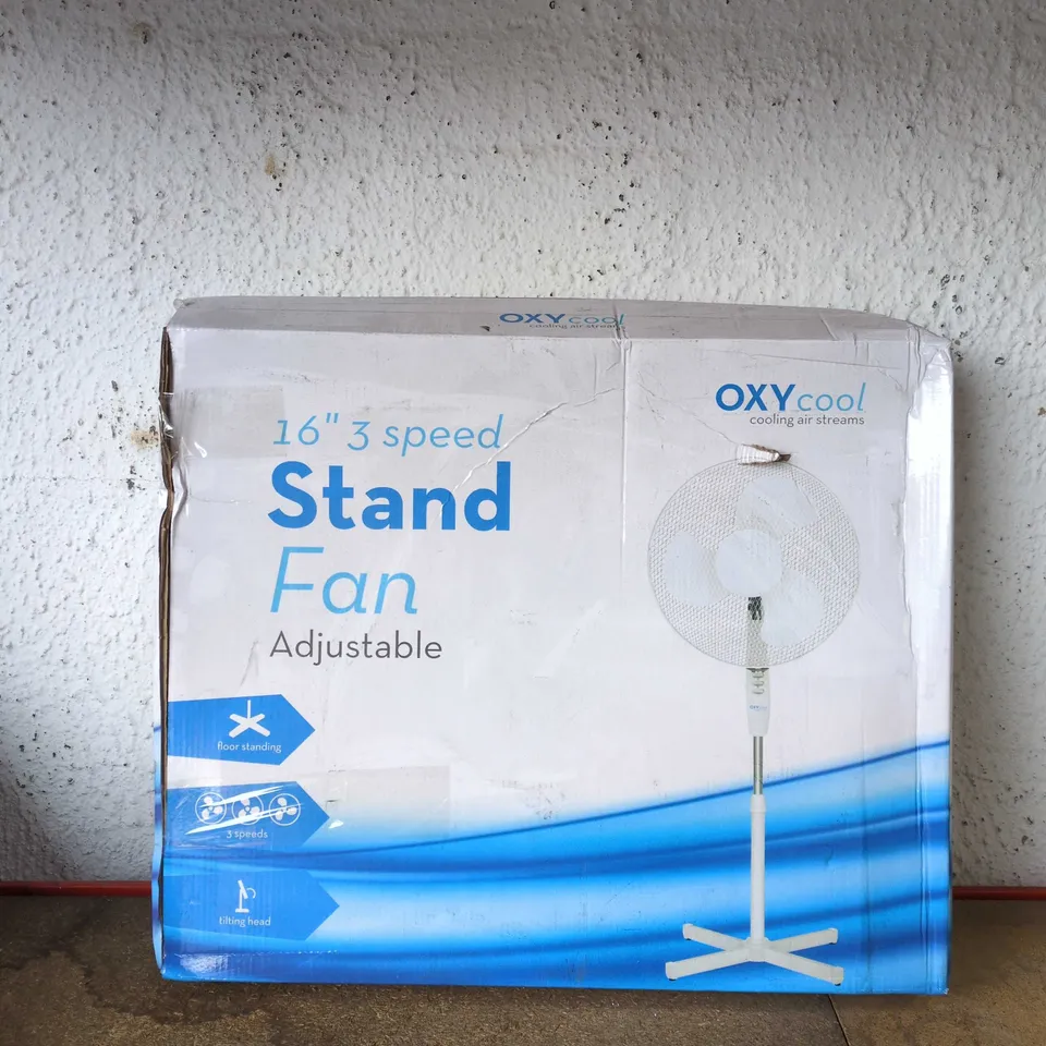 OXYCOOL 16-INCH STAND FAN – ADJUSTABLE, 3-SPEED