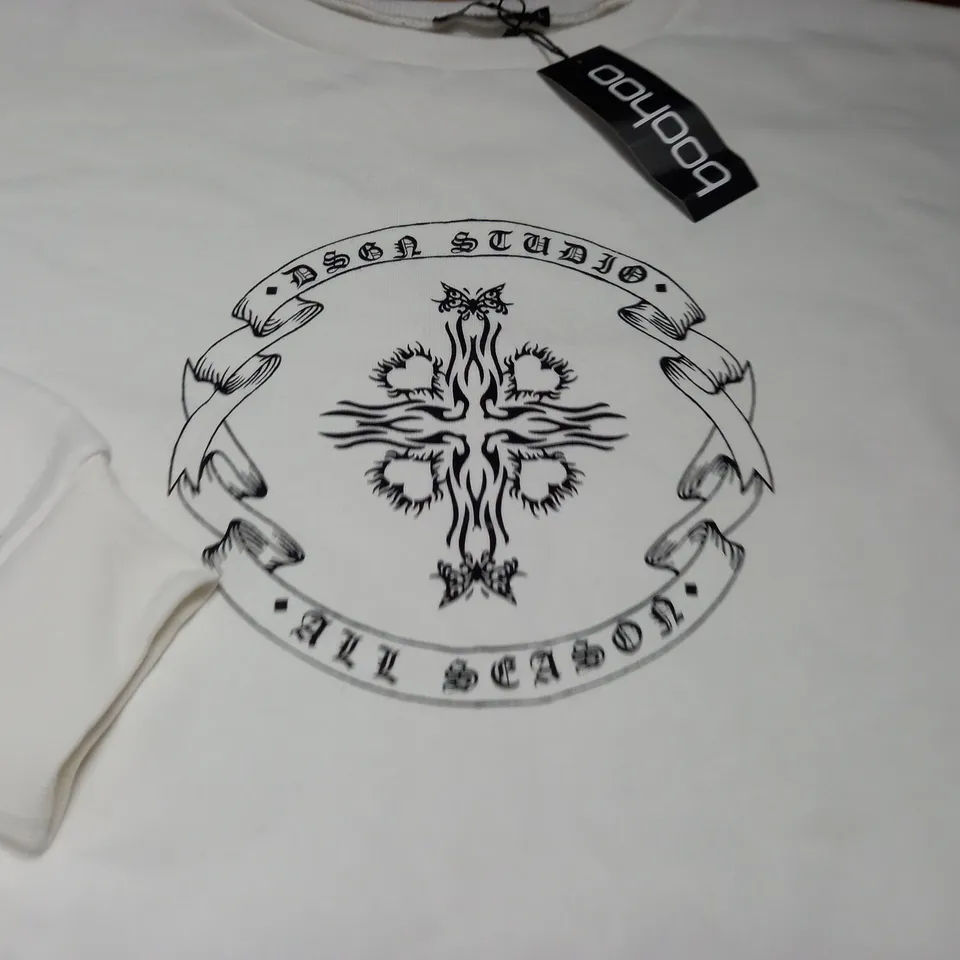 BOOHOO OVERSIZED WHITE SWEATER - L