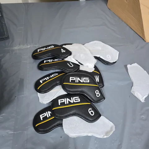 PING GOLF IRON HEADCOVERS – BLACK WITH YELLOW STRIPE (SET OF APPROX. 6)