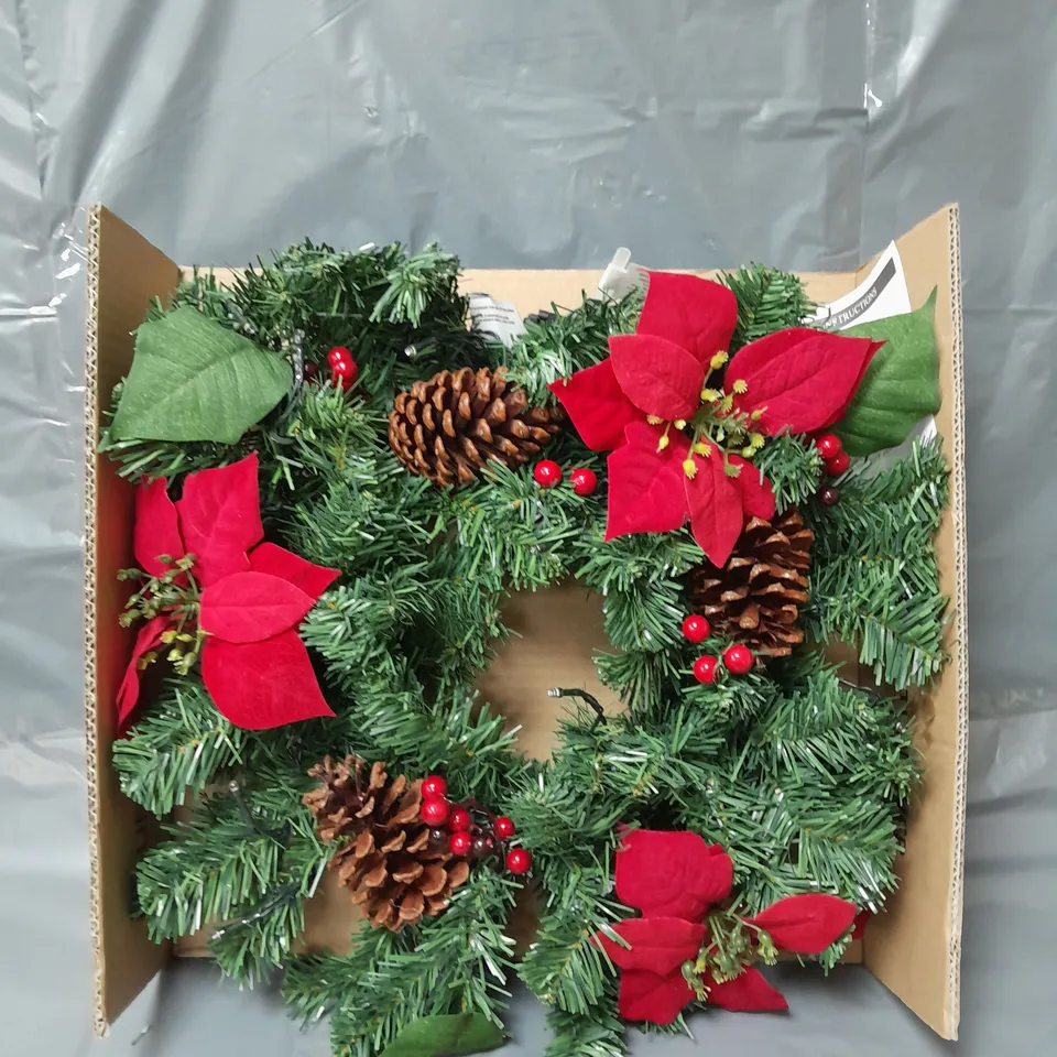 RED POINSETTA PRE LIT WREATH