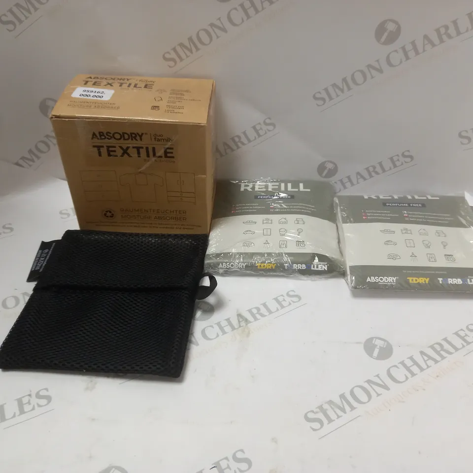 11 ASSORTED BOXED ITEMS TO INCLUDE 9 BOXED ABSODRY DUO FAMILY REFILL BAGS (2 IN EACH BOX), 1 BOXED ABSODRY DUO FAMILT TEXTILE, 1 BOXED WIZ SMART CONNECTED PLUG
