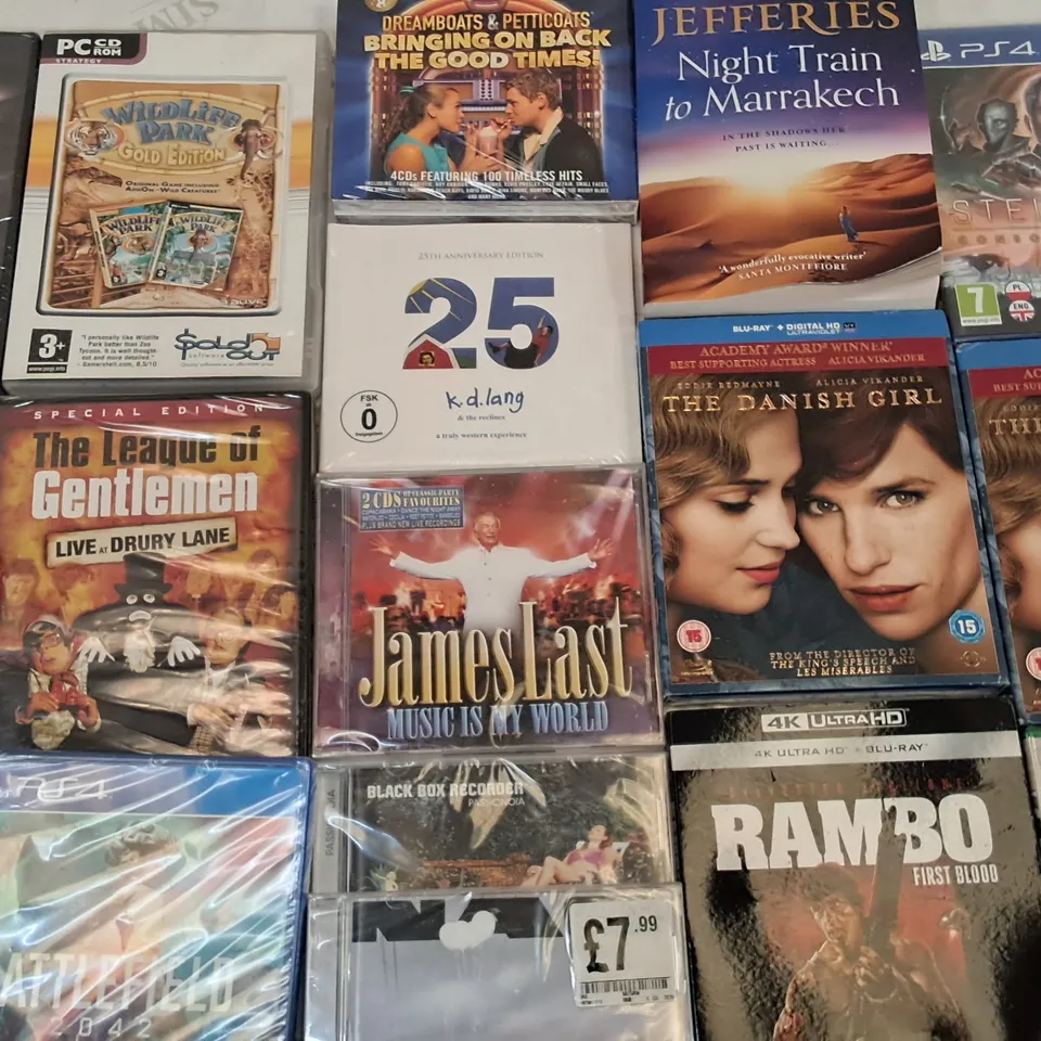 LOT OF APPROXIMATELY 50 ASSORTED MEDIA ITEMS TO INCLUDE BATTLEFIELD 2042 FOR PS4,DREAMBOATS AND PETTICOATS CD AND PETERPAN DVD BOX SET