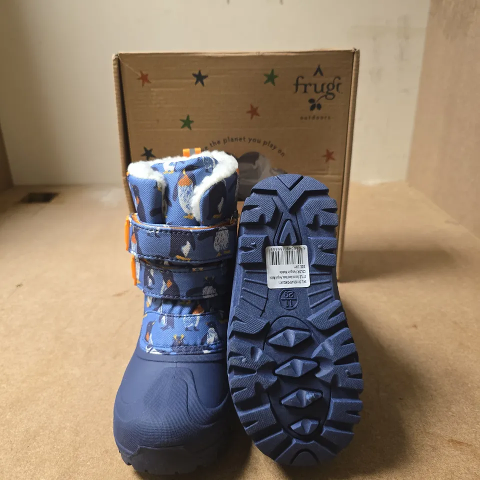 FRUGI CHILDREN'S SNOW BOOTS – BLUE WITH ANIMAL PRINT, FLEECE LINING - UK SIZE KIDS 11 