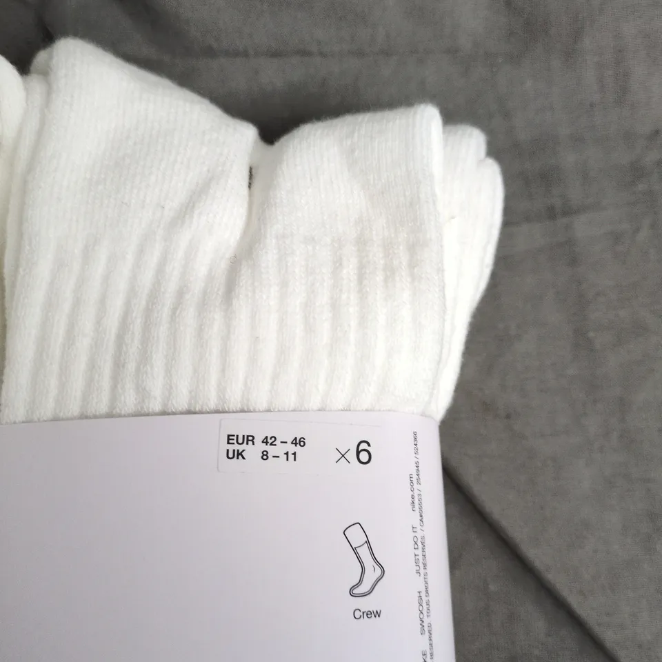 NIKE EVERYDAY CREW SOCKS – WHITE, UK 8-11 (EUR 42-46), PACK OF 6