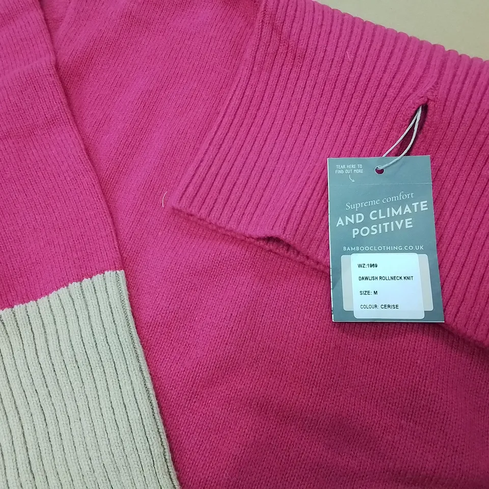BAM DAWLISH ROLL NECK KNIT JUMPER IN CERISE - M
