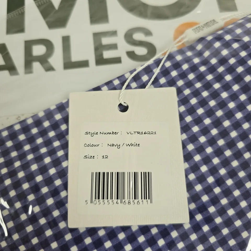 PURE & NATURAL NAVY & WHITE GINGHAM TROUSERS, STYLE VLTR16221, UK SIZE 12