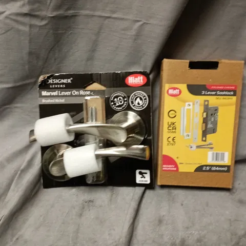 HIATT MARVEL LEVER ON ROSE BRUSHED NICKEL & 3 LEVER SASHLOCK – DOOR HARDWARE SET