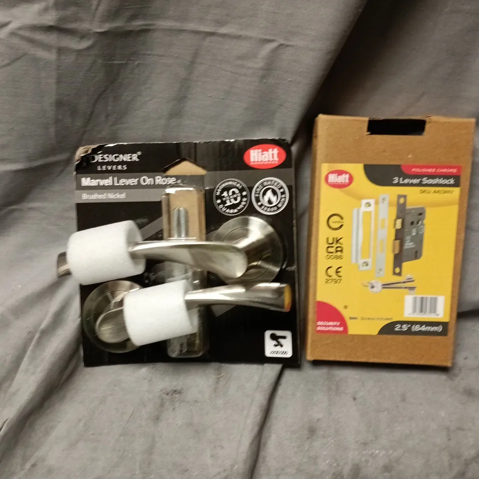 HIATT MARVEL LEVER ON ROSE BRUSHED NICKEL & 3 LEVER SASHLOCK – DOOR HARDWARE SET