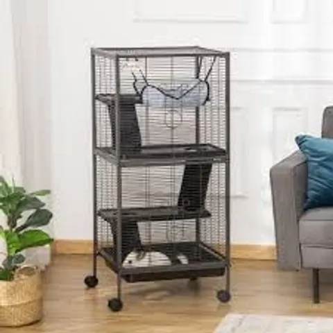 BOXED PAWHUT SMALL ANIMAL CAGE WITH WHEELS PET HOME FOR CHINCHILLAS FERRETS KITTENS, WITH HAMMOCK, 4 PLATFORMS, REMOVABLE TRAY, SILVER