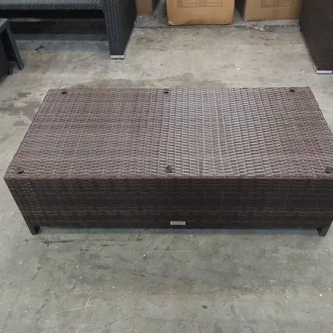 DESIGNER BROWN RATTAN COFFEE TABLE OR BENCH WITH UNDERSIDE FOOTSTOOLS