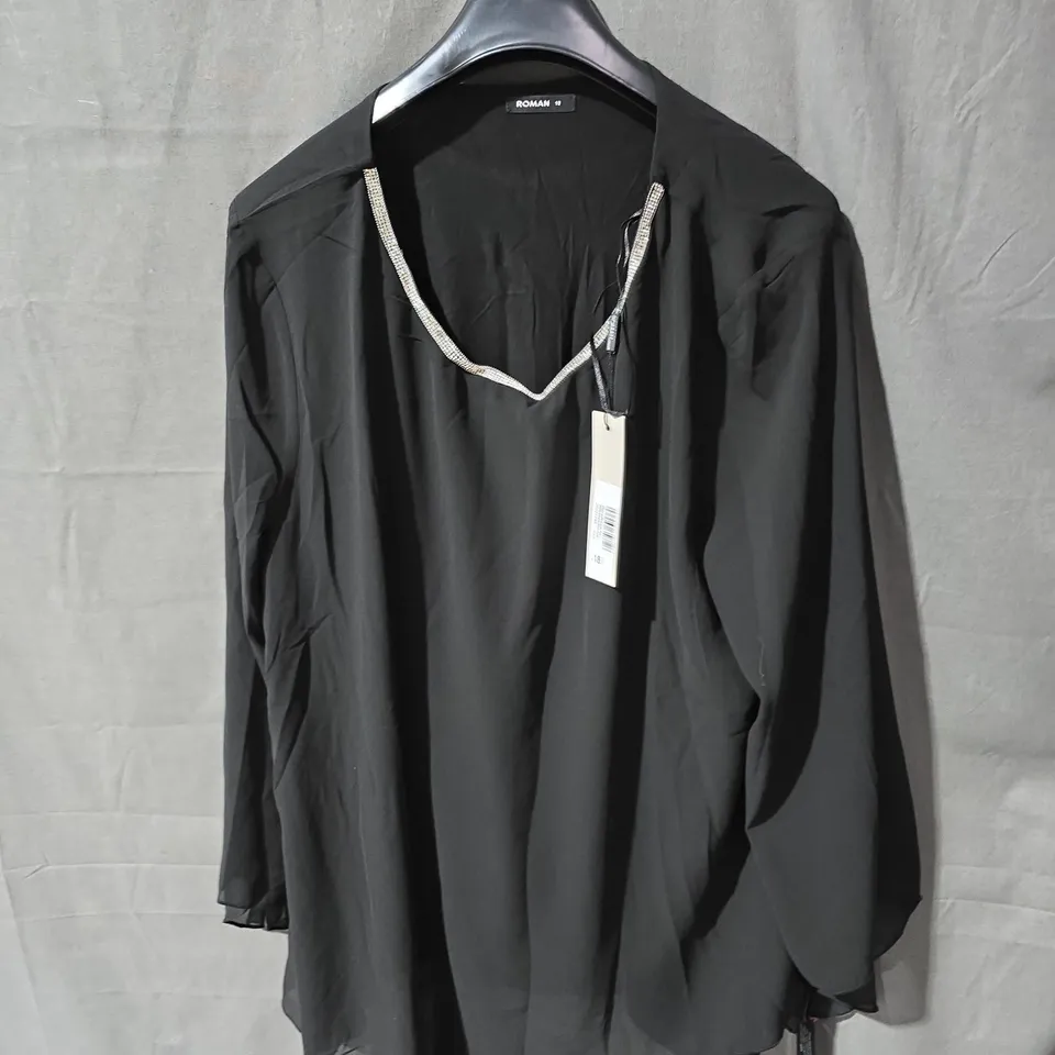 ROMAN WOMEN'S BLACK BLOUSE WITH SILVER CHAIN TRIM – UK SIZE 18