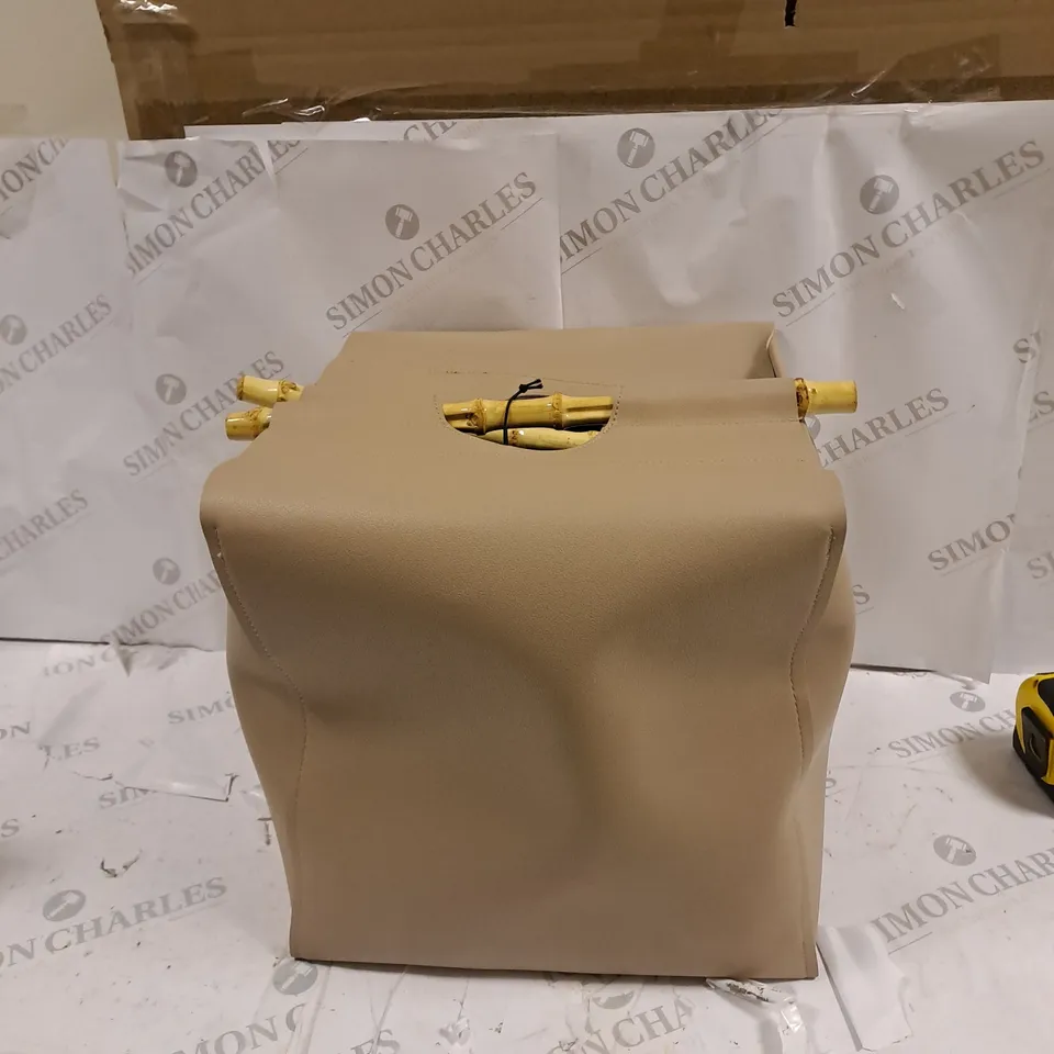 BOXED STYLE SISTERS POP UP LEATHER STORAGE WITH BAMBOO HANDLES IN NUDE 