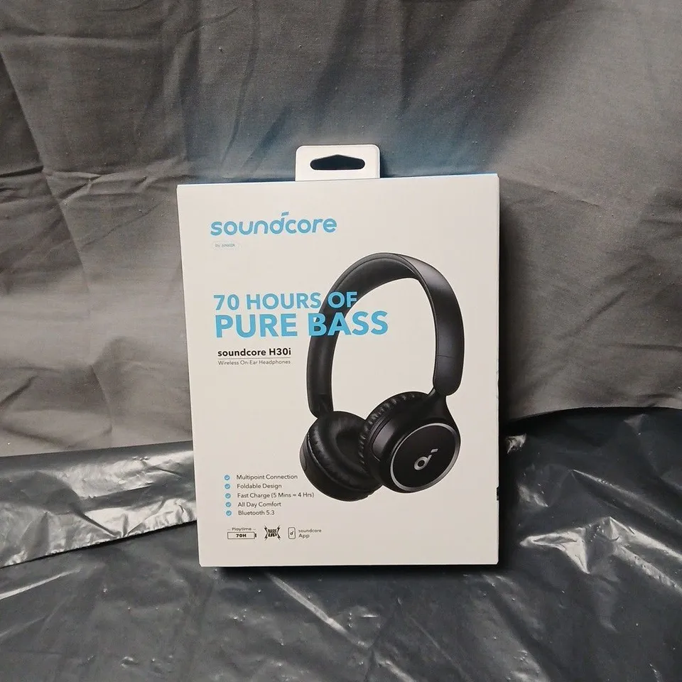 SOUNDCORE BY ANKER H30I WIRELESS ON-EAR HEADPHONES – BLACK (BOXED), SEALED