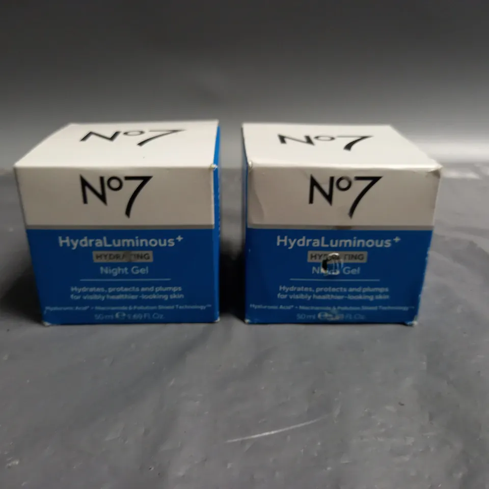 BOXED LOT OF 2 NO7 HYDRALUMINOUS HYDRATING NIGHT GEL (50ML)
