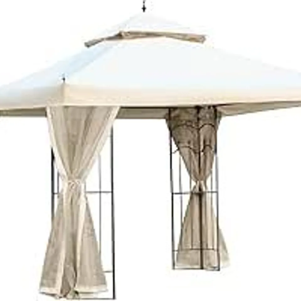 BOXED OUTSUNNY 3(M)X3(M) GARDEN GAZEBO DOUBLE TOP OUTDOOR CANOPY PATIO EVENT PARTY WEDDING TENT BACKYARD SUN SHADE WITH NETTING - CREAM WHITE