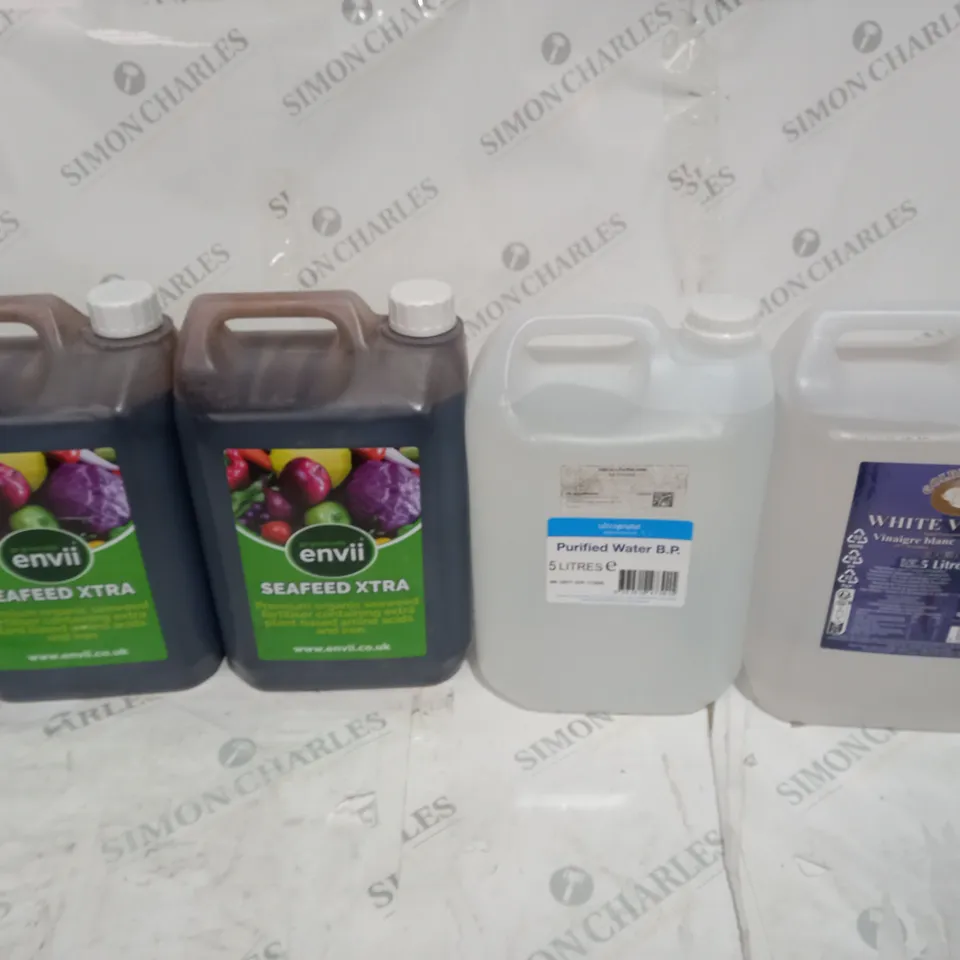 4 ASSORTED LIQUID ITEMS TO INCLUDE SEAFEED XTRA, PURIFIED WATER, WHITE VINEGAR - COLLECTION ONLY 