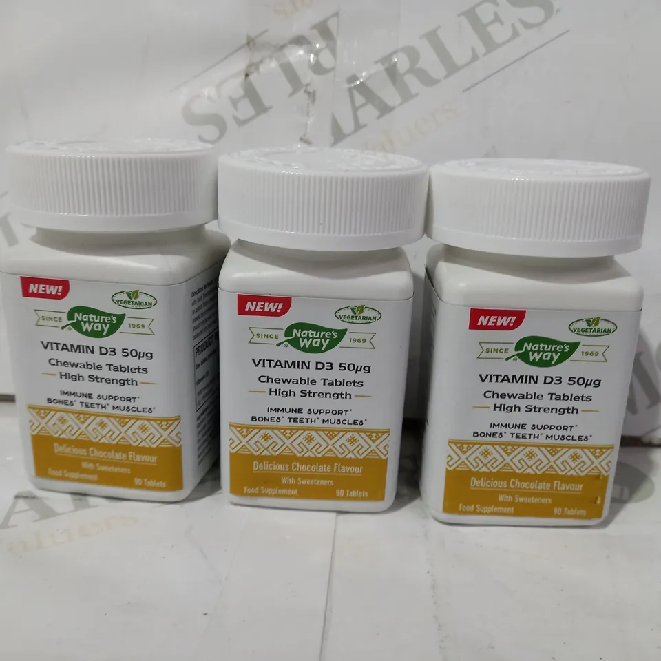 PACK OF 3 NATURE'S WAY VITAMIN D3 CHEWABLE TABLETS - CHOCOLATE FLAVOUR (90 TABLETS PER BOX)