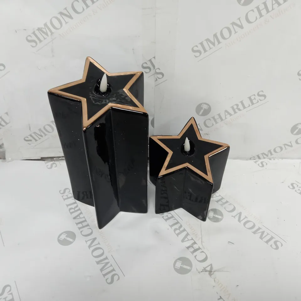 HOME REFLECTIONS PORCELAIN STAR PRE-LIT CANDLES SET OF 2 - BLACK