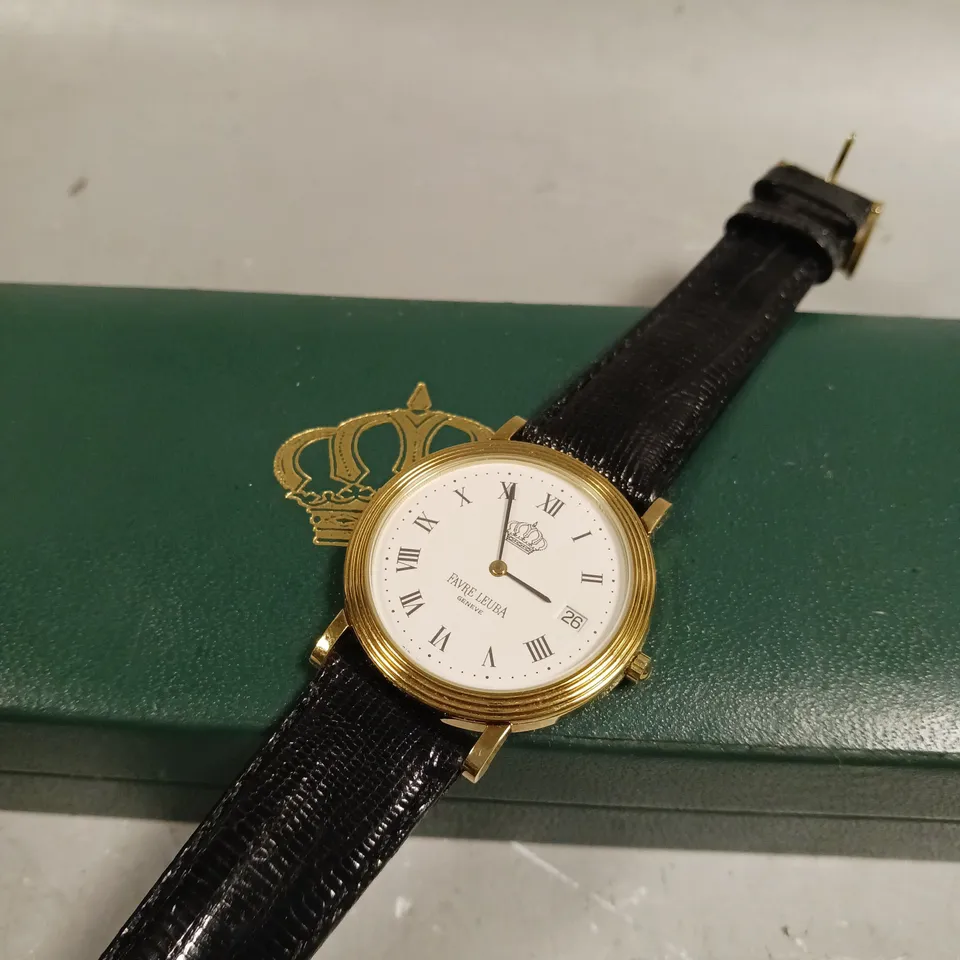 FAVRE LEUBA BLACK LEATHER STRAP WHITE DIAL WATCH 