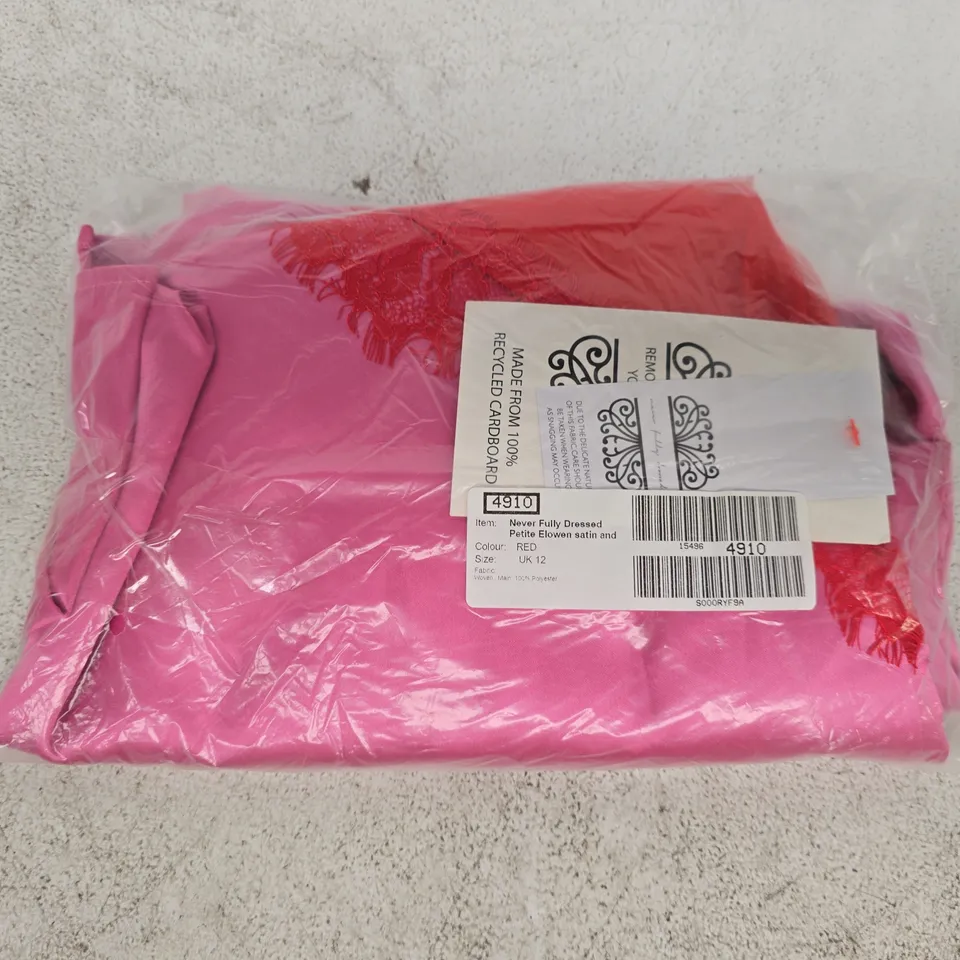 BAGGED NEVER FULLY DRESSED PETITE ELOWEN SATIN AND LACE TRIM CAMI IN RED/PINK SIZE UK 12
