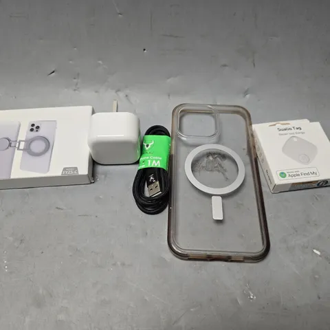 APPROXIMATELY 15 ASSORTED ITEMS TO INCLUDE - USB-C PLUG , SUALIO TAG , PHONE CASES ETC