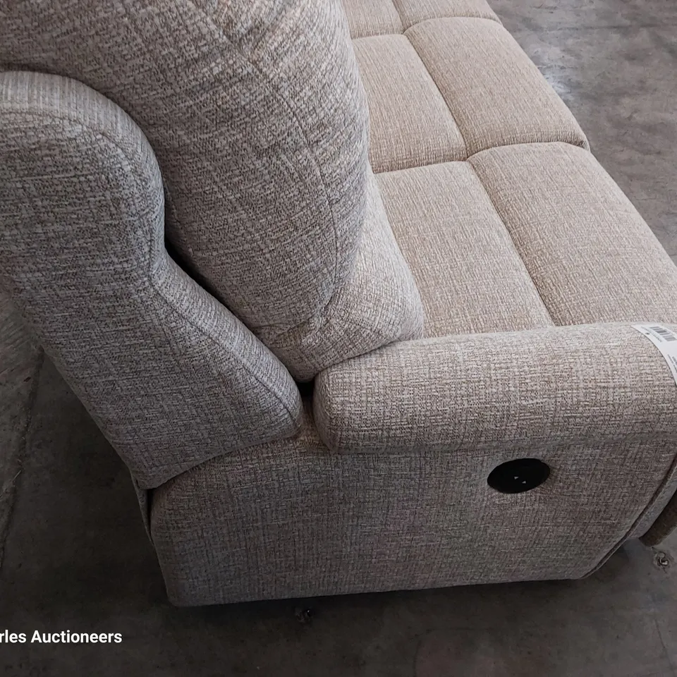 QUALITY BRITISH DESIGNER G PLAN NEWMARKET POWER RECLINING THREE SEATER SOFA LOOM CLAY FABRIC 