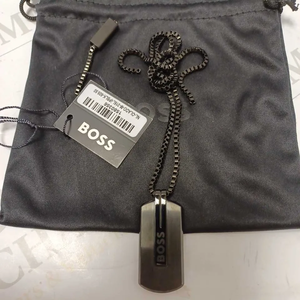 BOSS ID MEN'S MATTE BLACK IP DOG TAG PENDANT RRP £89