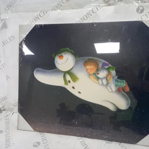 SNOWTIME THE SNOWMAN AND SNOWDOG FIBRE OPTIC WALL ART WITH TIMER - 50cm x 40cm