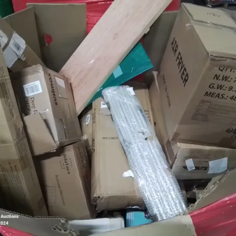 PALLET CONTAINING VARIOUS ASSORTED ITEMS TO INCLUDE: AIR FRYER,KIDS DRUM SET, AND LOTS MORE UNMARKED BOXED ITEMS