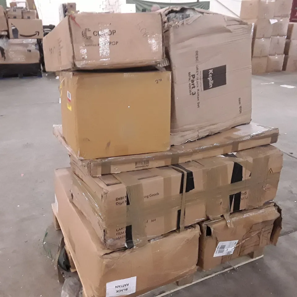 PALLET OF ASSORTED PRODUCTS TO INCLUDE INCOMPLET SETS OF FLAT PAC FURNITURE 