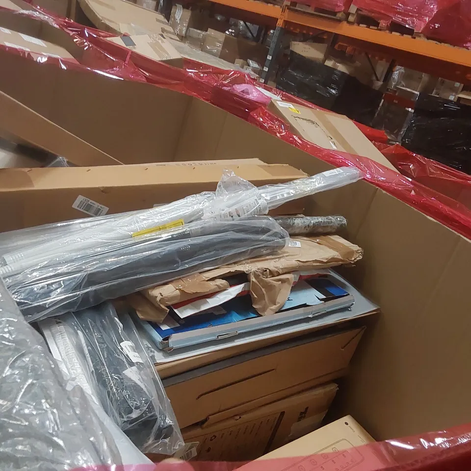 PALLET CONTAINING ASSORTED ITEMS TO INCLUDE: AIR FRYER, MULTIFUNCTIONAL RICE COOKER, SHOWER SYSTEM, RETRACTABLE SAFETY GATE ECT