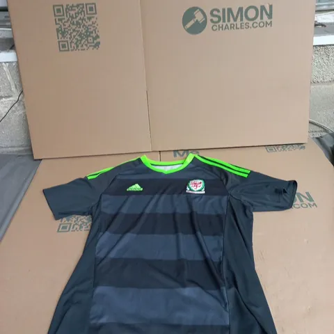 ADIDAS WALES FC FOOTBALL JERSEY β CLIMACOOL, NAVY WITH NEON GREEN TRIM, UK L