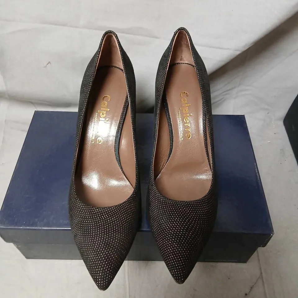 CALPIERRE DESIGNER SHOES – VORTICE PUMPS, BLACK GLITTER, UK 6.5 (EU 39.5)