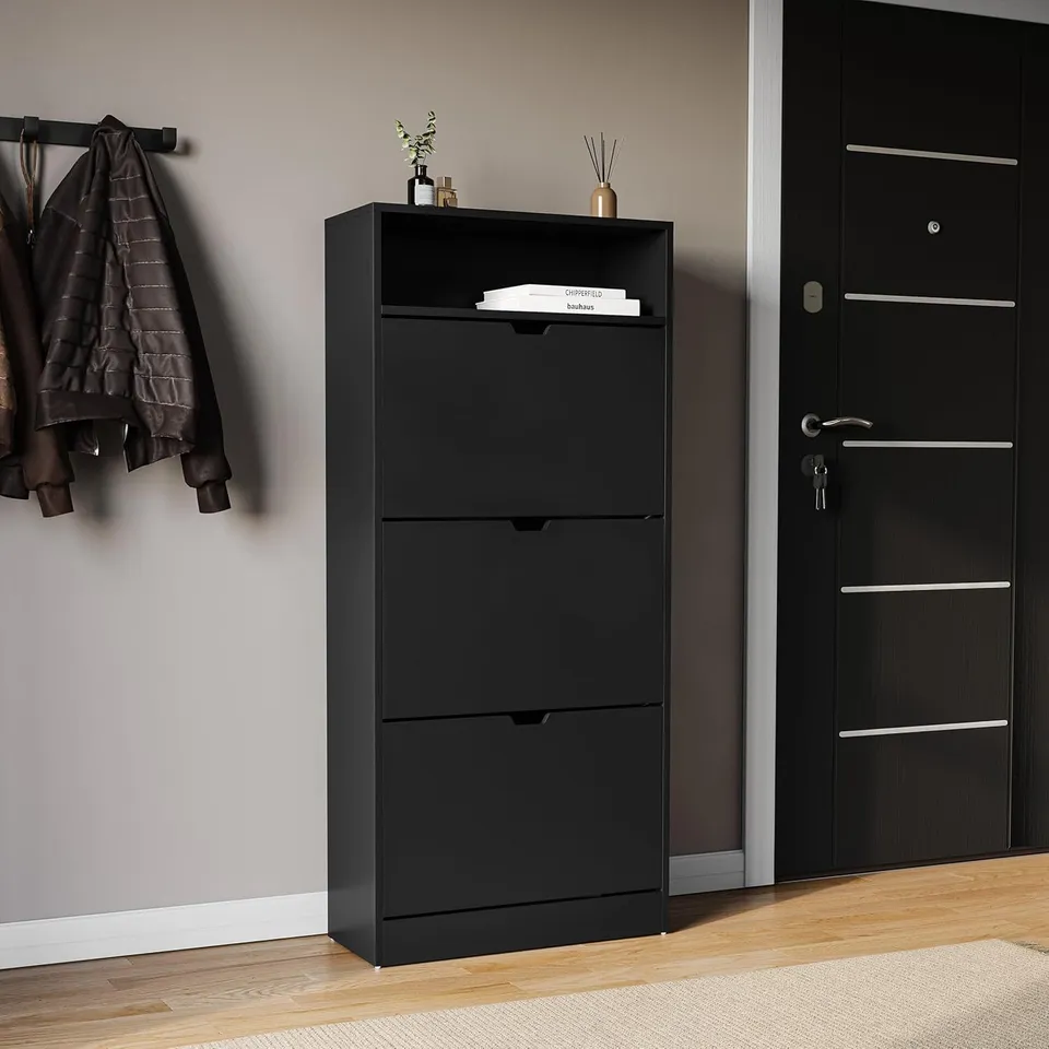 BOXED VIDA 3 DRAWER SHOE CABINET - BLACK (1 BOX)