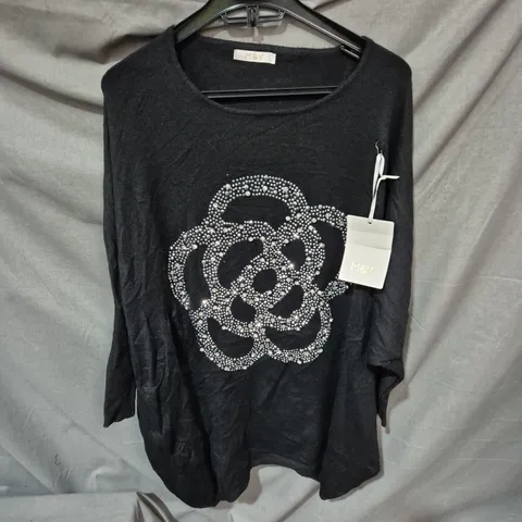 M&V BLACK EMBELLISHED LONG-SLEEVE TOP – SIZE TU