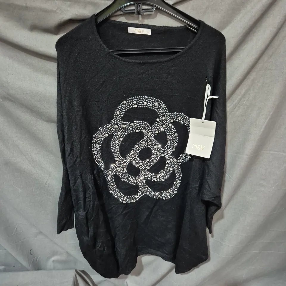 M&V BLACK EMBELLISHED LONG-SLEEVE TOP – SIZE TU