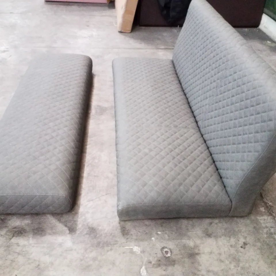 QUALITY DESIGNER 2 SEATER SOFA & RECTANGLER FOOTSTOOL - GREY FAUX LEATHER