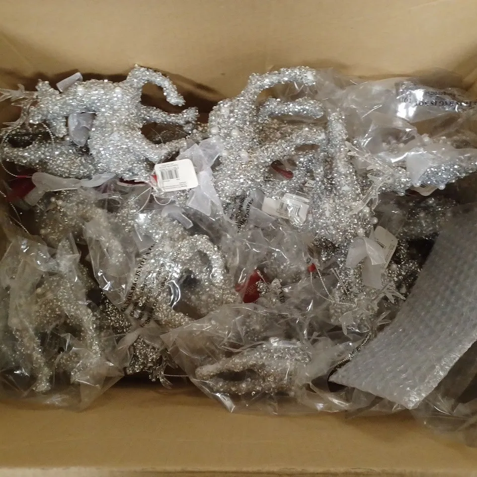 BOX OF APPROXIMATELY 20 GEORGE HOME SILVER EFFECT SEQUINED REINDEER HANGING DECORATIONS  