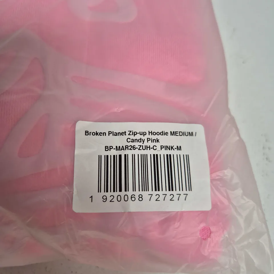 BROKEN PLANET ZIP-UP HOODIE CANDY PINK – MEDIUM