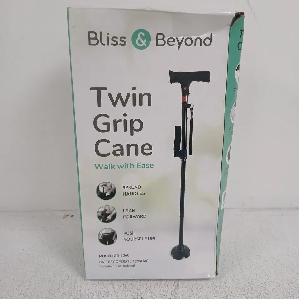 BLISS & BEYOND TWIN GRIP CANE – ADJUSTABLE WALKING CANE (BATTERIES NOT INCLUDED)