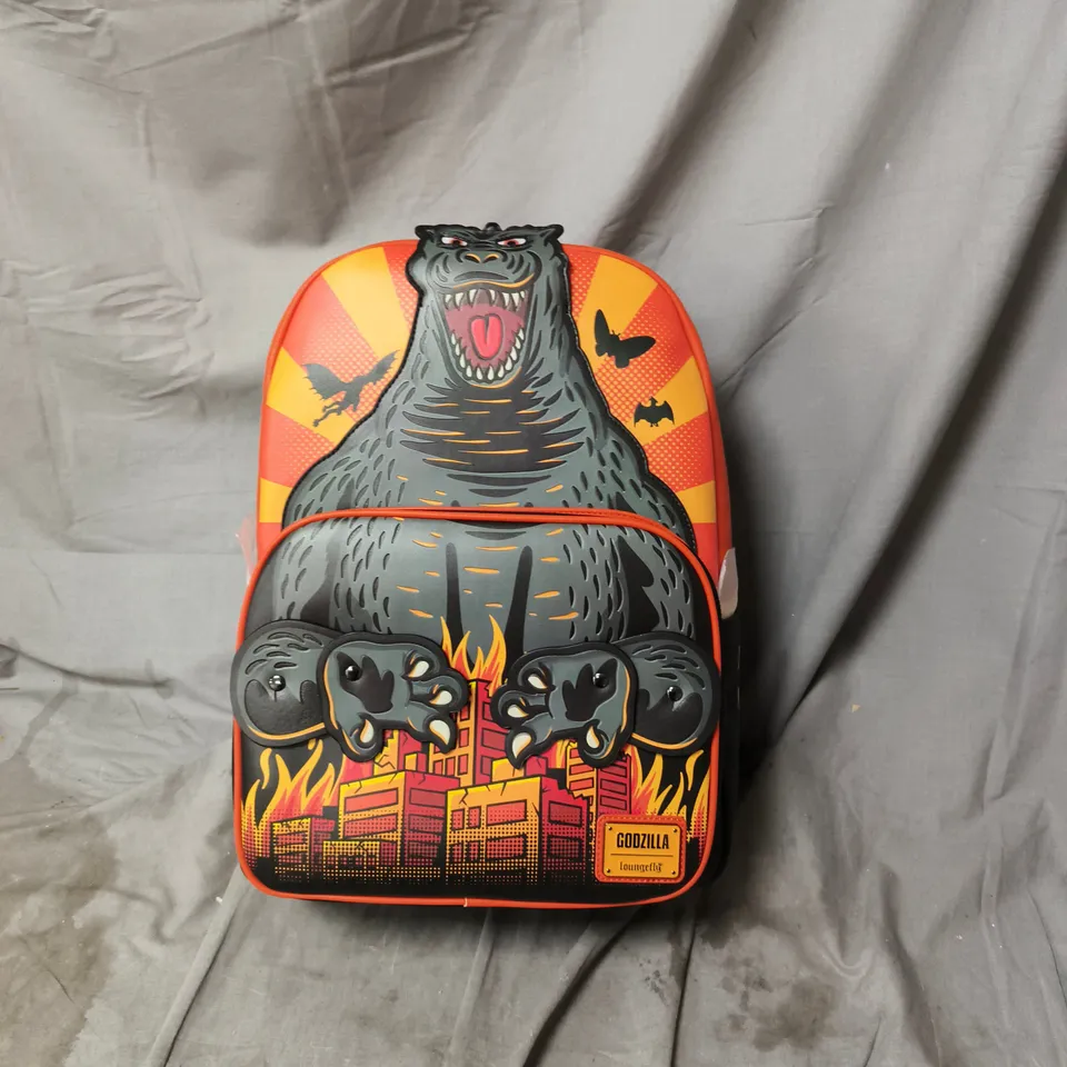 LOUNGEFLY GODZILLA BACKPACK -  ORANGE/BLACK CITYSCAPE GRAPHIC (AGE 8+)