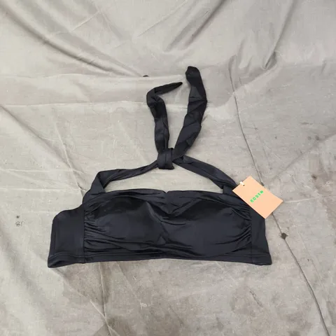 BODEN - BLACK HALTER-NECK BIKINI TOP WITH RUCHED CUPS AND GOLD-TONE BACK CLASP – WOMEN’S SWIMWEAR UK 8