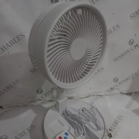 BOXED BELL & HOWELL OSCILLATING FOLDING RECHARGEABLE FAN, WHITE