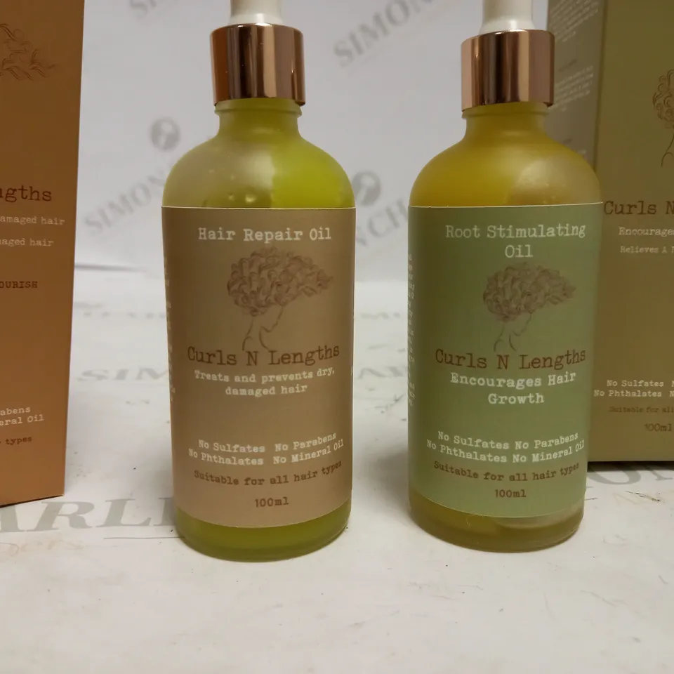 LOT OF TWO CURLS N' LENGTHS PRODUCTS TO INCLUDE HAIR REPAIR OIL AND ROOT STIMULATING OIL