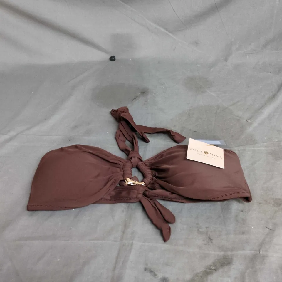 MODA MINX IRREGULAR HOOP HALTER BANDEAU TOP – COFFEE, UK 12 (EU 40)