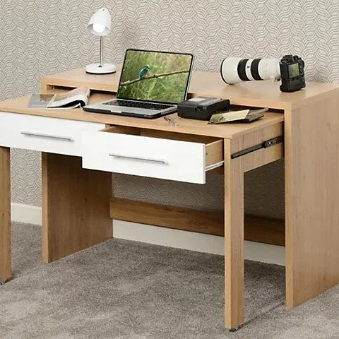 BOXED SEVILLE 2 DRAWER SLIDER DESK IN WHITE GLOSS LIGHT OAK EFFECT VENEER (2 BOXES)