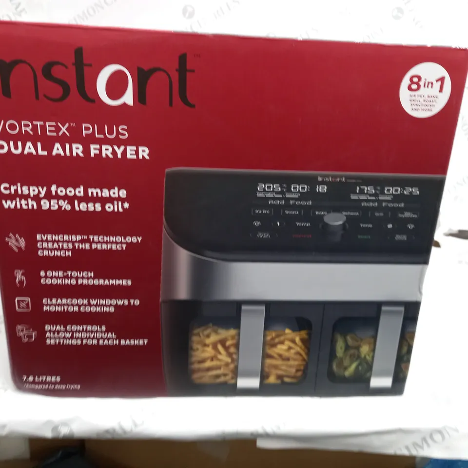 BOXED INSTANT VORTEX 8 IN 1 DUAL AIR FRYER 7.6