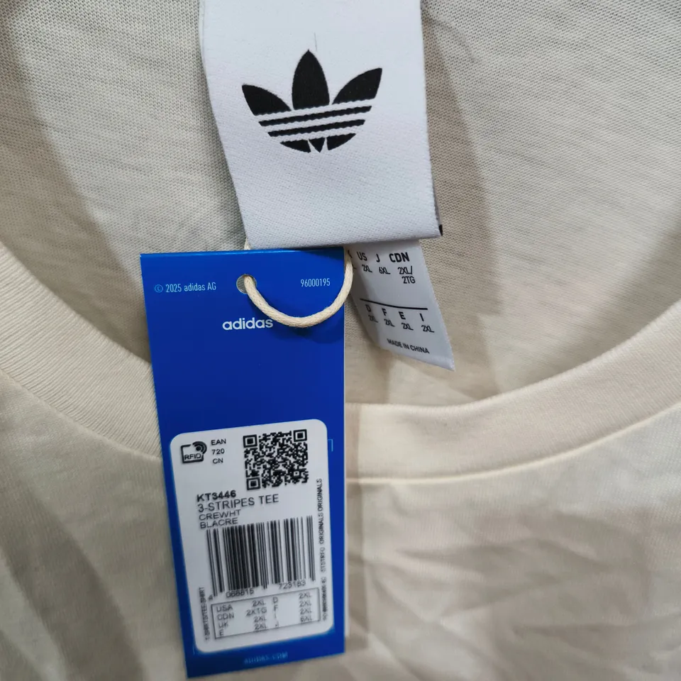 ADIDAS ORIGINALS 3-STRIPES TEE – CREAM/OFF-WHITE, UK XXL (US 2XL)