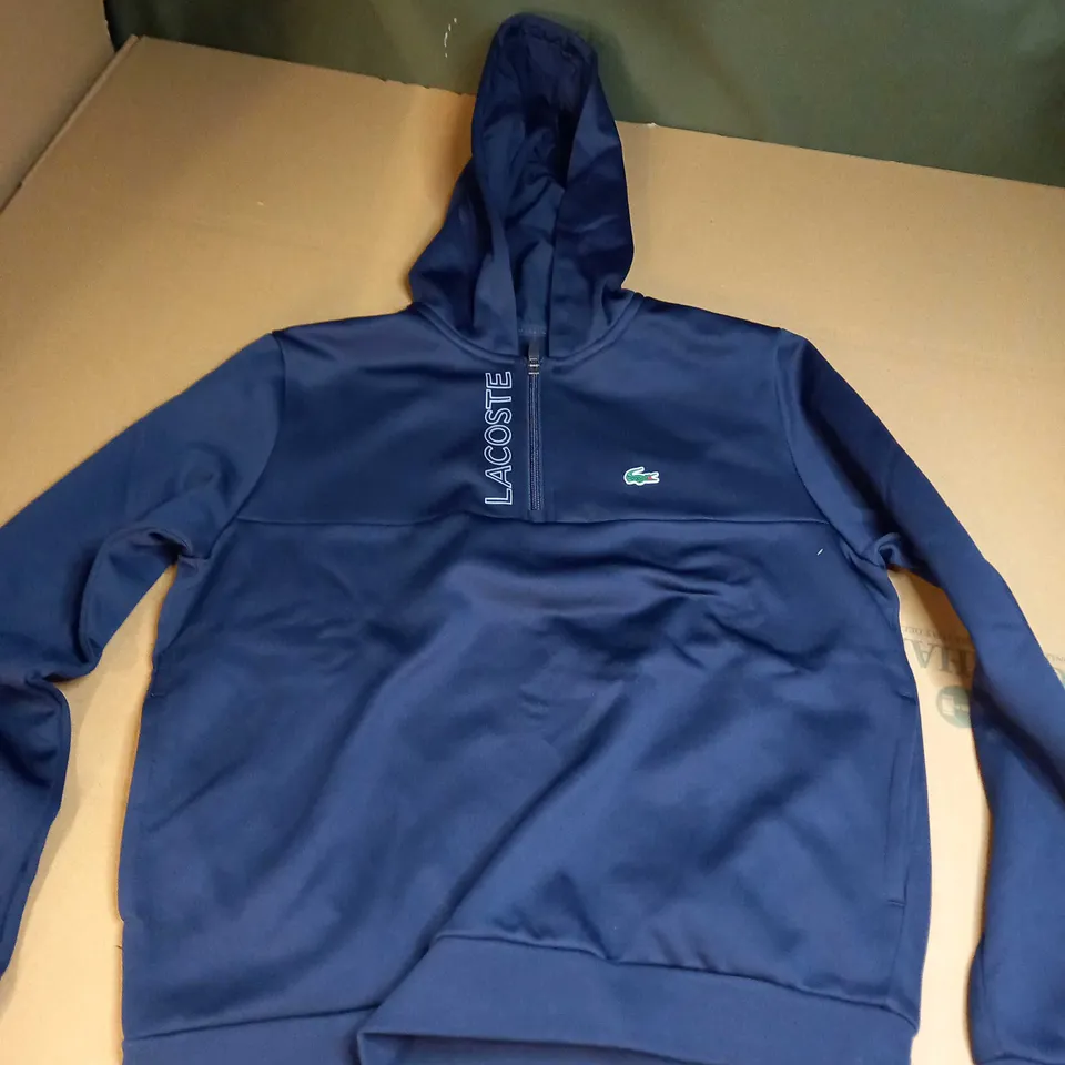 LACOSTE HALF ZIP HOODED JUMPER IN MARINE BLUE - SIZE 14A