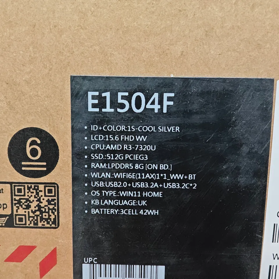 BOXED ASUS VIVOBOOK GO 14/15 RYZEN 30 7000 SERIES 512GB RAM LAPTOP IN SILVER - E1504F